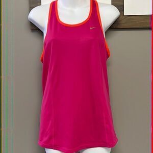 Nike Women’s Dri-fit Fuchsia Pink/Orange Athletic Striped Tank Top-Sm (Hole)